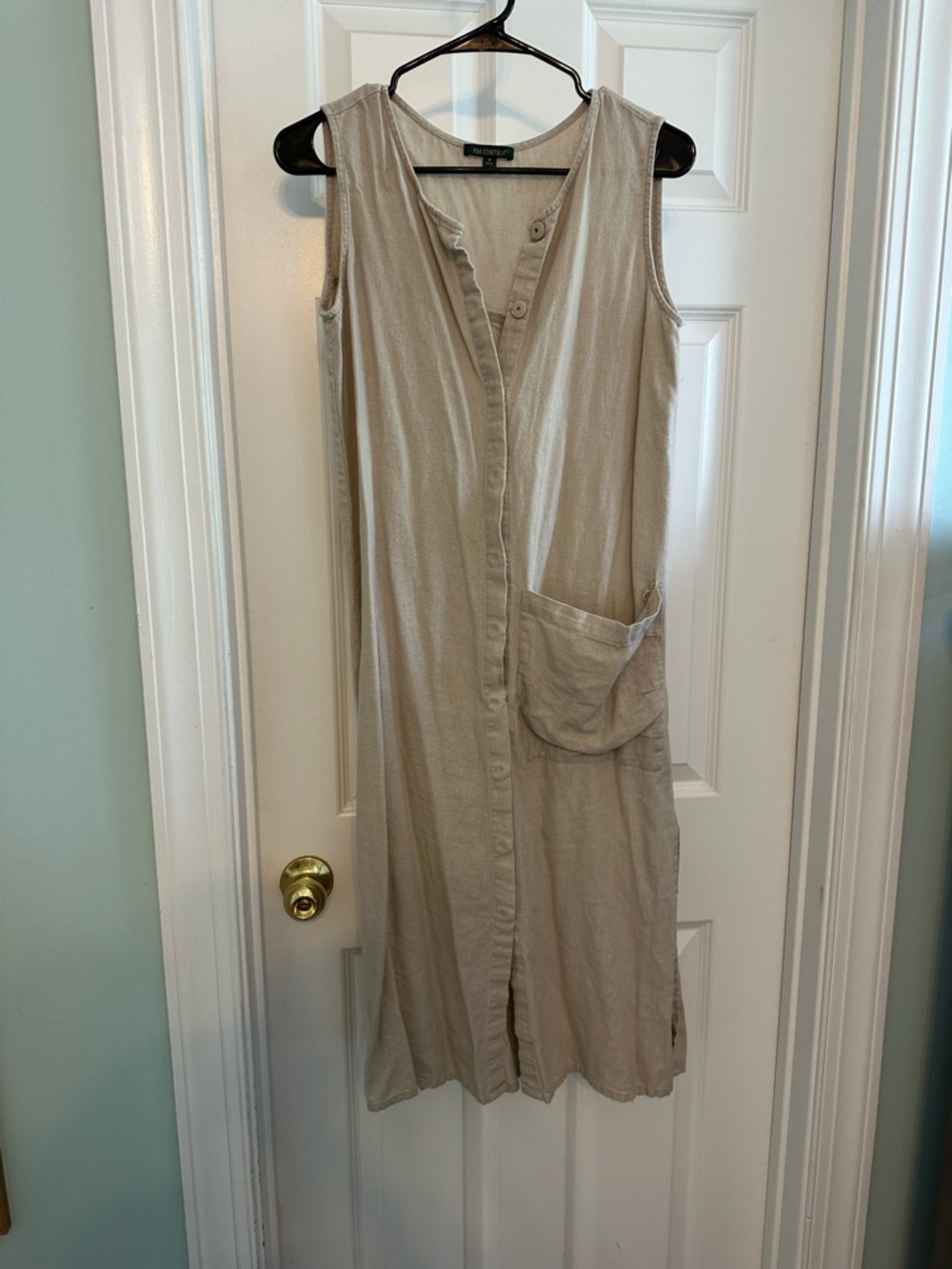 For Cynthia Beige Sleeveless Linen-Blend Dress